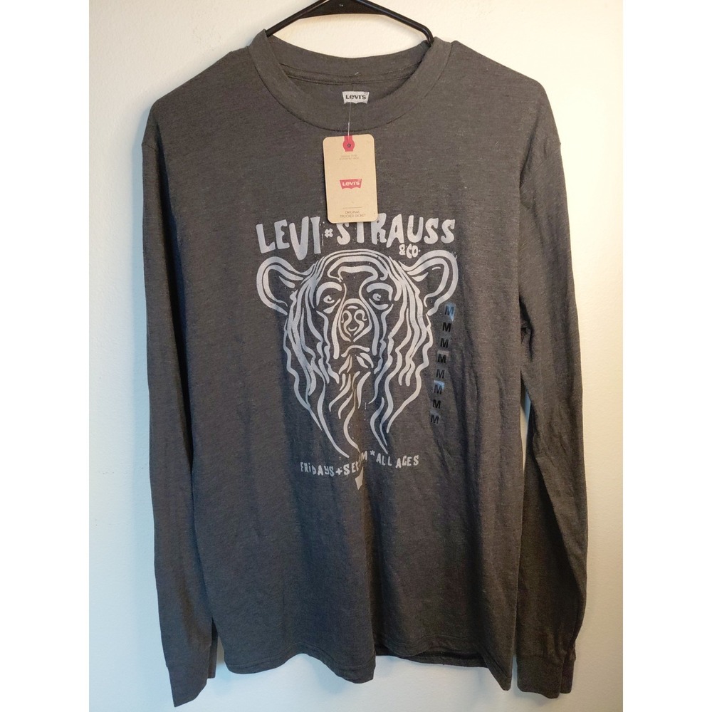 Levi's Adult T-Shirt Size L Charcoal Long Sleeve Logo Crew Neck NWT Org $39.50